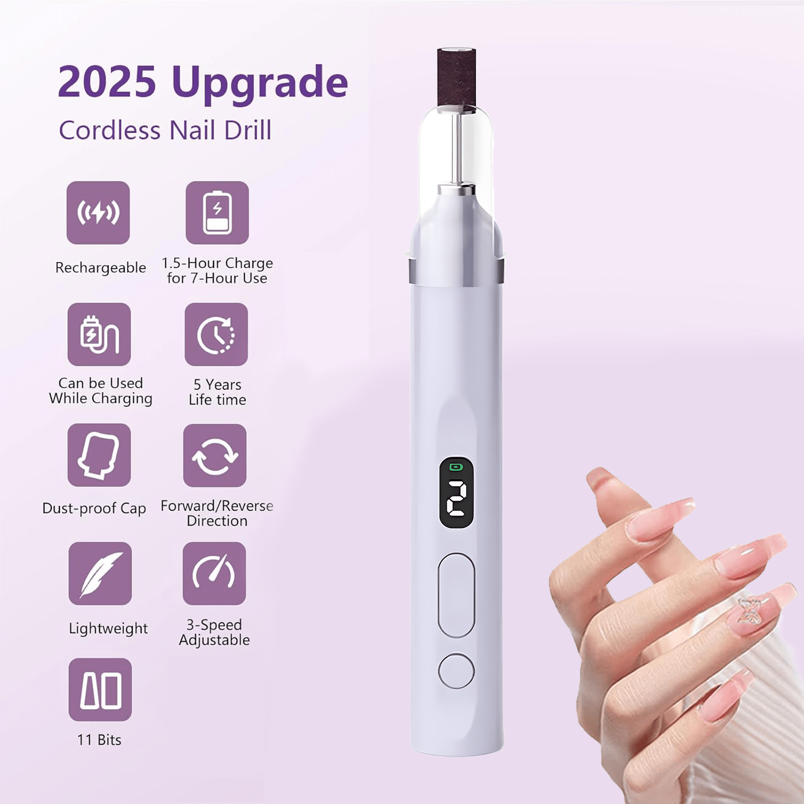 Dip Powder Nail - 2-in-1 draadloze elektrische nagelboorvijl met flitslicht,