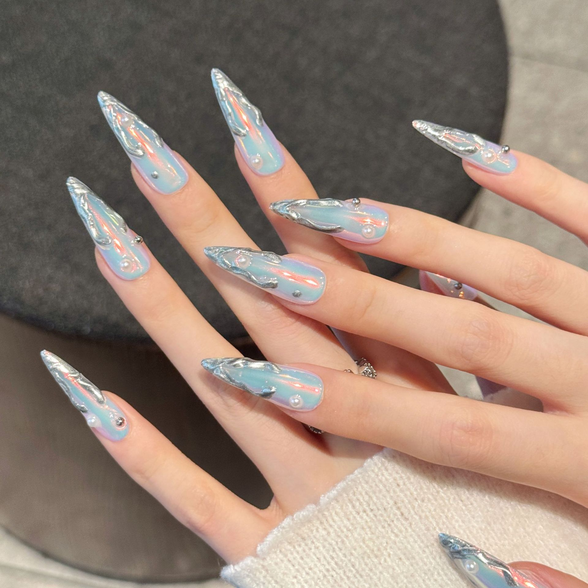 10st zilveren Aurora lange sti - Nail Art Press On recensie en prijs