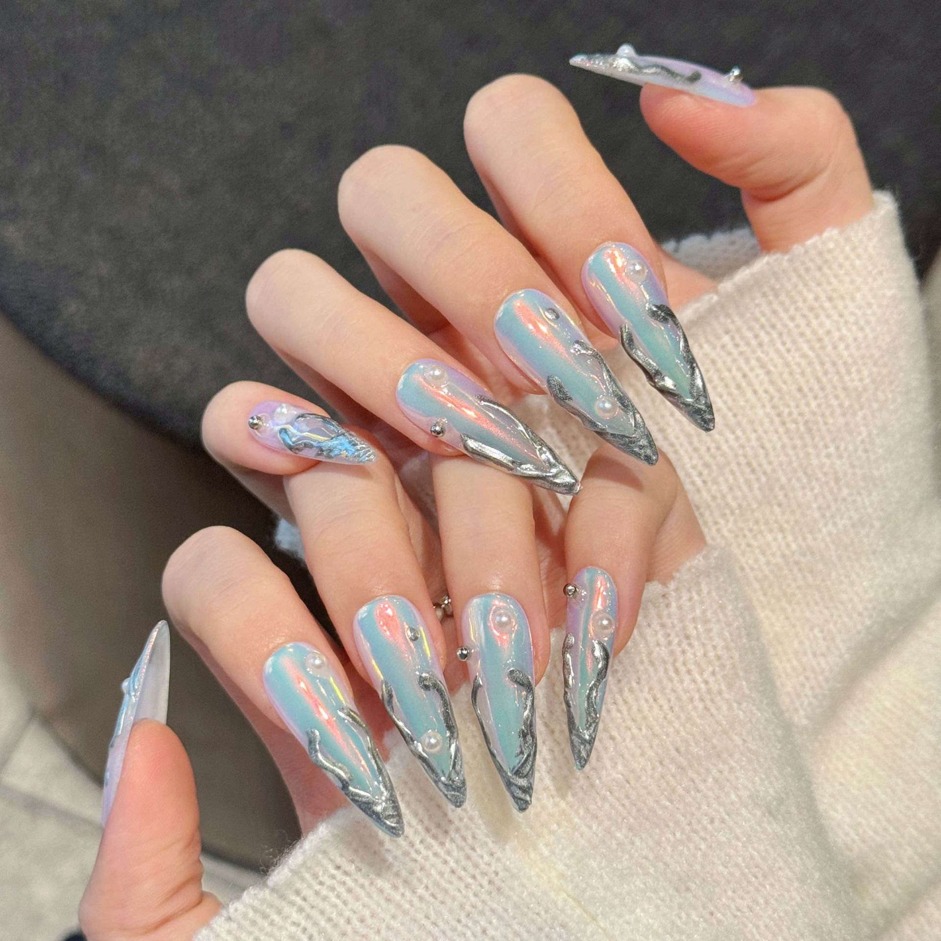 10st zilveren Aurora lange sti - Nail Art Press On recensie en prijs